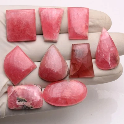 9 Pcs Natural Rhodochrosite Hi-Grade 20mm-31mm Cabochon Untreated Gemstones Lot - Image 1 of 4