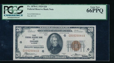 AC 1929 $20 FRBN Chicago PCGS 66 PPQ Fr 1870-G - Image 1 of 2