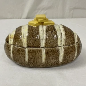 Vintage 10”x6” Glazed Ceramic Bread & Butter Serving Dish Cookie Jar - Picture 1 of 18