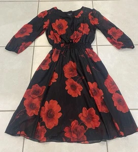 Alexa B Nites Damenkleid rot schwarz Blumenmuster 3/4-Ärmel Größe 8 - Bild 1 von 9