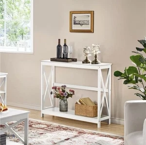 White Console Table Hallway Table Entryway Sofa Side Table with Storage Shelf - Picture 1 of 9