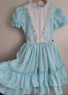 Vestido De Colección Marthas Miniaturas Niñas 10 12 Encaje Volantes Círculo Azul Fiesta Concurso Foto 1 de 4