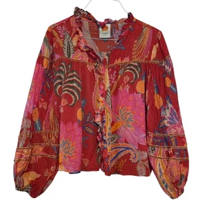 Farm Rio Mystic Bush Bluse mit Knopfleiste, Boho Tropical Papagei Baumwolle Gr. M - Bild 1 von 13