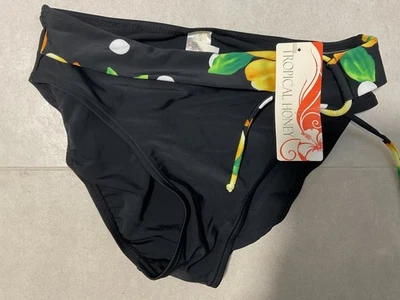 Tropical Honey Brand Black Bathing Suit Bottom W Floral Accent Adjustable Waist￼ - Image 1 of 2