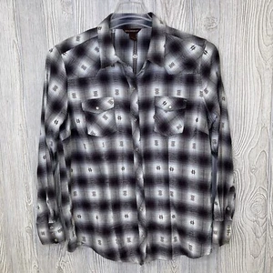 Bit & Bridle Flannel Pearl Snap Western Shirt Women's Size Large Brown Cowgirl - Picture 1 of 8