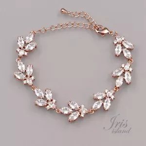 Tennisarmband Roségold plattiert klar Zirkonia CZ Hochzeit 7511 verstellbar - Bild 1 von 5