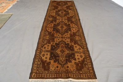 3x9 Turkoman Runner Rug – Tribal Medallion Design – Hand-Knotted Wool Brown. - Image 1 of 4
