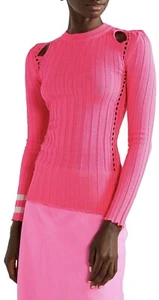 Maggie Marilyn jumper sweater hot pink stripes wool stretch knit crochet size XS - Picture 1 of 21