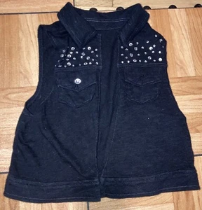 Justice Girls Kids Size 8 Black Vest 100% Cotton W Rhinestones  - Picture 1 of 2