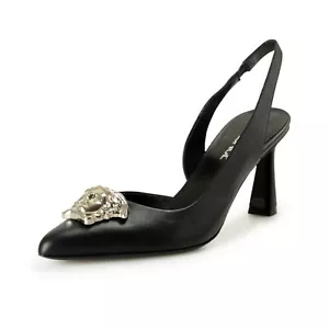 Versace Women's Silver Medusa Black 100% Leather Heeled Pumps Shoes US 10 IT 40 - Picture 1 of 8