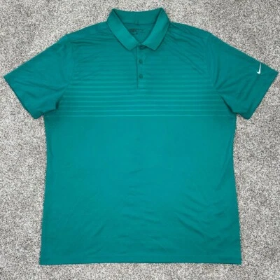 Nike Golf Para Hombre Polo XL Botón Verde Azul Rayas Dri-Fit Aqua Ropa Activa Foto 1 de 4