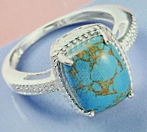 NATURALE!! Anello solitario turchese blu Mojave 6 argento sterling 3,10 ctw - Foto 1 di 9