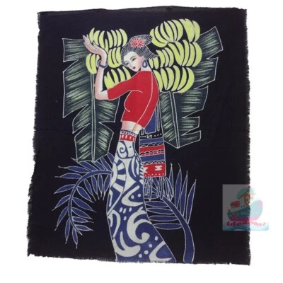 Thai Ethnic Girl Picking Bananas Folk Art Decor Wall Hanging Batik Tapestry - image 1 of 4
