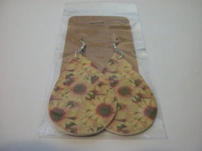 PENDIENTES GIRASOL ESTILO ANZUELO DOBLE CARA CUERO PU AMARILLO ESTAMPADO GRANDE Foto 1 de 3