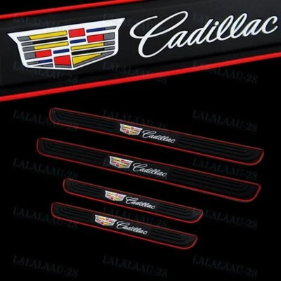 For Cadillac 4PCS Black Rubber Car Door Scuff Sill Cover Panel Step Protector - Image 1 of 4
