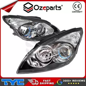 TYC Pair LH Left + RH Right Head Light Black For Hyundai I30 Hatch Wagon 10-12 - Picture 1 of 6