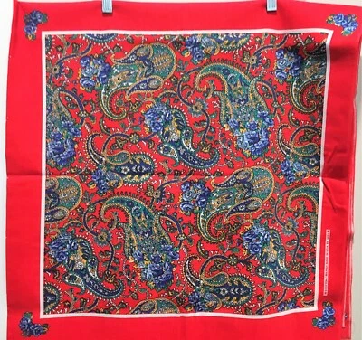 Vintage Paisley Floral Bandana Blue Roses Fabric Quilt, Scarf diy RN 14193 22"SQ - Image 1 of 4