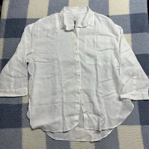Banana Republic Linen Shirt XL White Shortsleeve Linen EUROPEAN FLAX $100 Msrp - Picture 1 of 9