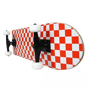 PRO Skateboard Complete Pre-Built CHECKER PATTERN White/Red 7.75" - Picture 1 of 5
