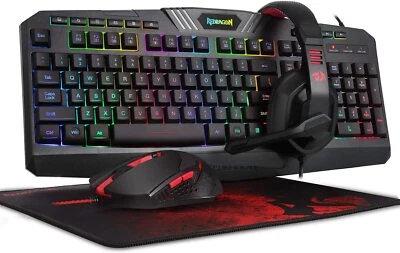  Redragon S101 Wired RGB Backlit Gaming Keyboard,Mouse,Pad & Headset Combo - Image 1 of 4