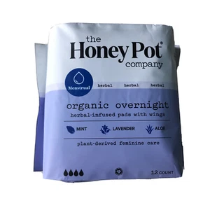 Overnight Herbal-Infused Pads with Wings by THE HONEY POT, 12 ct Organic Cotton - Picture 1 of 5
