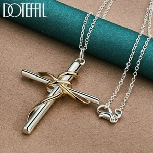 Nuevo Collar de Regalo Cruz de Oro con Collar Real de Plata Esterlina 925 para Mujer - Imagen 1 de 8