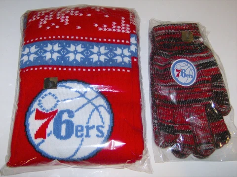 Sports Crate Brand New Sealed Philadelphia 76ers Fringe Scarf & Gloves Set Adult Cover