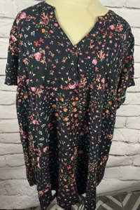 Torrid Harper Damen Gr. 3 schwarz Blumenmuster Kurzarm VNeck 3 Knöpfe Bluse Tasche - Bild 1 von 6