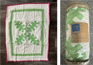 PB Teen Pottery Barn Green White Quilted Patchwork Floral Standard Pillow Sham - Picture 1 of 20
