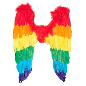Pair of Rainbow Stripe Feather Wings Fancy Dress Festival Gay Pride etc - New - Picture 1 of 8