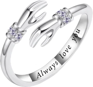 Anillo de Abrazo Ajustable para Mujer Plata de Ley 925 - Picture 1 of 12