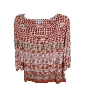 Top Liz Claiborne Naranja Lunares Talla Med Usado en Excelente Condición Mangas 3/4 Cuello Redondo - Imagen 1 de 3