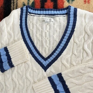 American Eagle Sweater Mens XS Ivory Cable Knit Tennis Preppy Great Condition - Picture 1 of 9