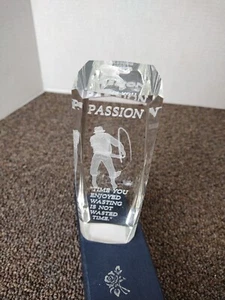FLY FISHING Paperweight 3D Laser Etched Trout Stream Glass Crystal Decor in Box - Picture 1 of 9