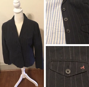 Blazer American Eagle Talla L De Colección Oscuro Y2K Azul Marino Rayas Usado en Excelente Condición Academia Preppy - Imagen 1 de 12