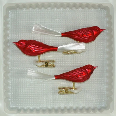 Lauschaer Glas Christbaumschmuck Vögel Glas rot matt mundgeblasen - Bild 1 von 4