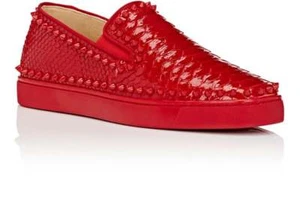 AUTH NEW MEN CHRISTIAN LOUBOUTIN PIK BOAT SPIKE PYTHON CRYSTAL EU 42.5/US 9.5 - Picture 1 of 9