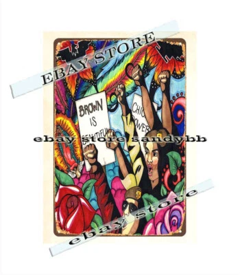 metal reproduction artwork chicano movement brown is beautiful metal tin sign - Image 1 of 4