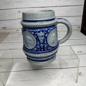 Vintage German Cobalt Blue & Gray Salt Glaze Beer Stein Mug 5 in Handcrafted - Picture 1 of 8