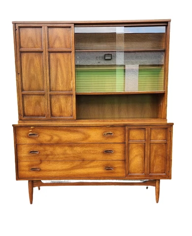 Mid Century Modern Dixie Furniture Walnut Wood Buffet China Cabinet Hutch Cover