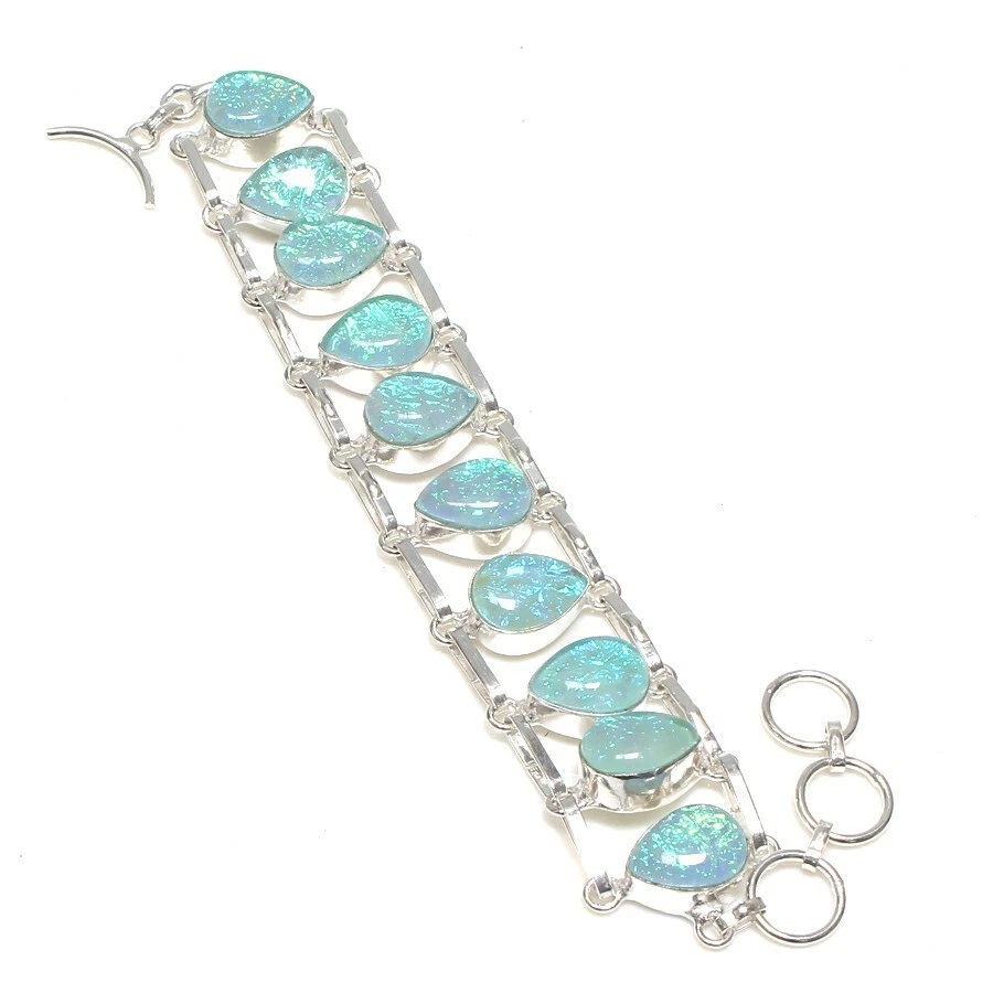 Pulsera de joyería de plata de ley 925 hecha a mano con piedras preciosas de ópalo triplete talla 7-8" Foto 1 de 1