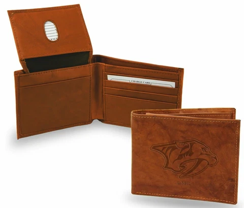 Nashville Predators Premium Leather Wallet Brown BillFold Embossed Bifold Hockey Cover