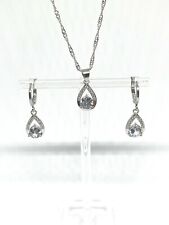 925 Sterling Silver PLD Cubic Zirconia Crystal Pendant Necklace and Earring Set