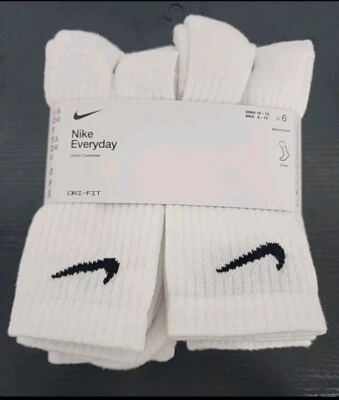 New Nike Everyday Plus Dri-Fit Cushion Crew Sock, LARGE (8-12), 6PAIR, White - Image 1 of 4