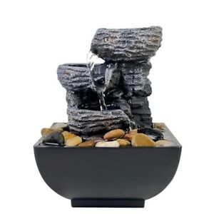  Tabletop Fountain Rock Waterfall Function with LED Light Rotating Ball, 