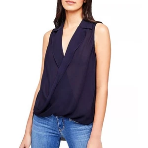 L'Agence Freja Draped 100% Silk Blue Collared Sleeveless Blouse Women's Large - Picture 1 of 8