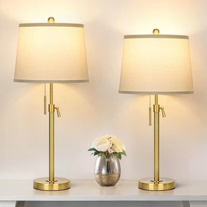 Gold Table Lamps Set of 2, Adjustable Height Tall Lamp with White Shade 3 Col... - Picture 1 of 7