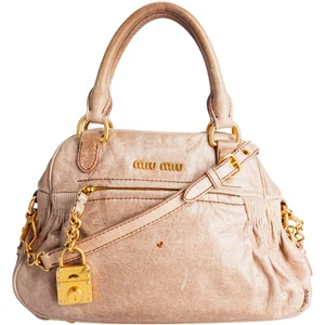 Cartera Miu Miu Beige Vitello Lux Cuero Dije - Imagen 1 de 15