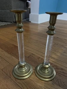 2 (Paar) Leuchtfeuer Hill Plexiglas Messing Kerzenständer 12" hoch Kerzenhalter - Bild 1 von 5
