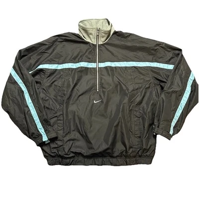 Vintage Nike 90s Half Zip Windbreaker Jacket Black Blue Stripe Made in Taiwan L - Image 1 of 4